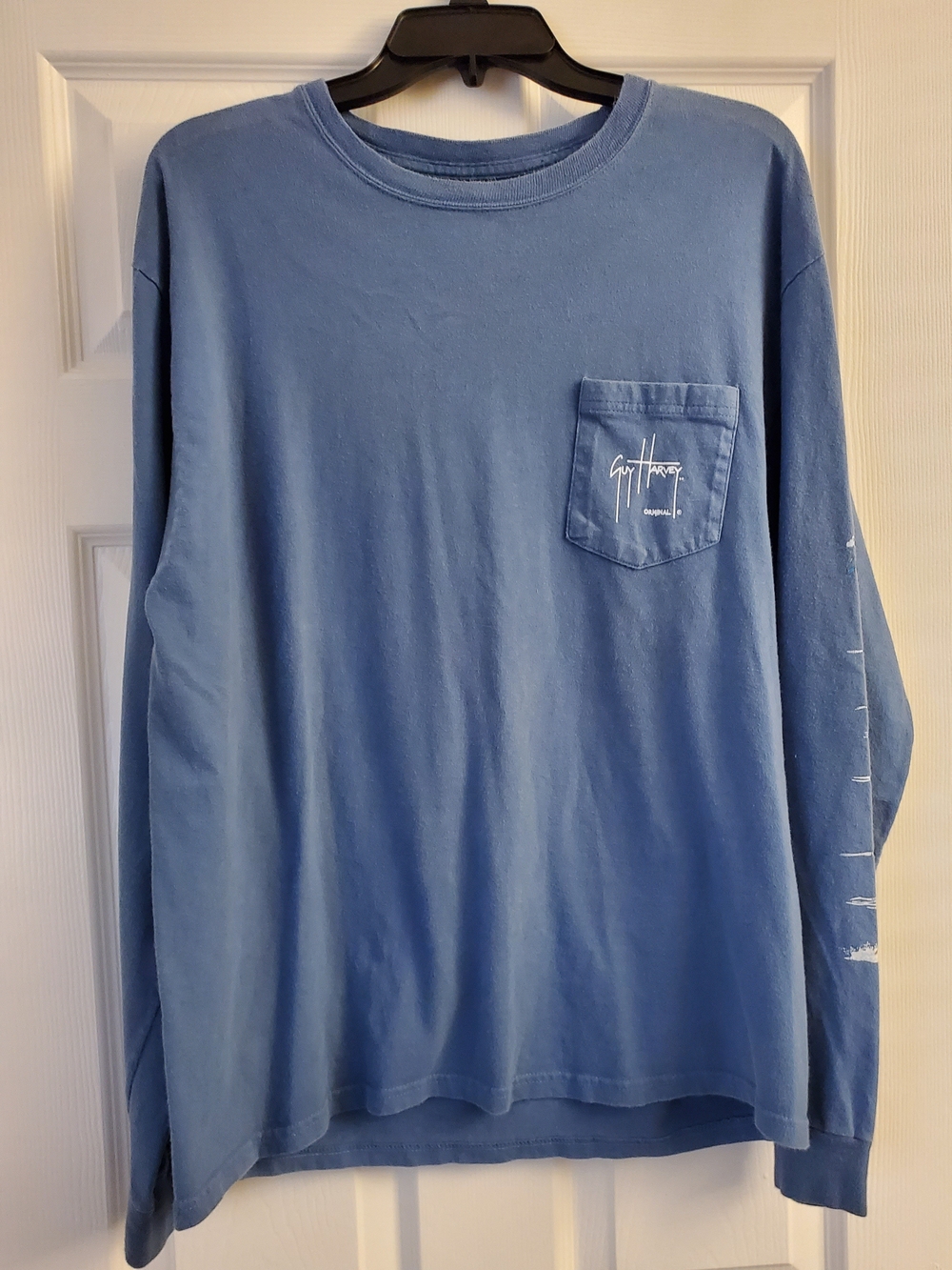 Guy Harvey Long Sleeve Pocket Tee - Light Blue